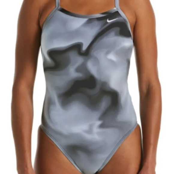 Nike Women's Black & Gray Square Neck U-Back One-Piece Swimsuit Size large - Picture 1 of 5
